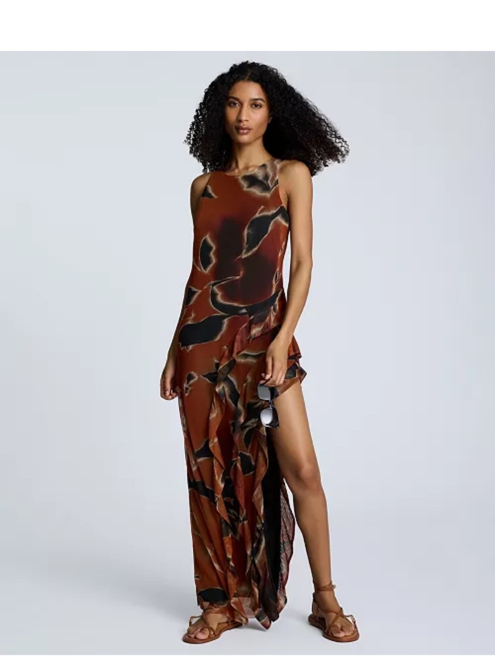 Kenneth Cole Rust Brown and Black Abstract Maxi Dress